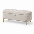 Beige Aufbewahrungsbank aus Polyester mit Metallbeinen 120x40x45 cm