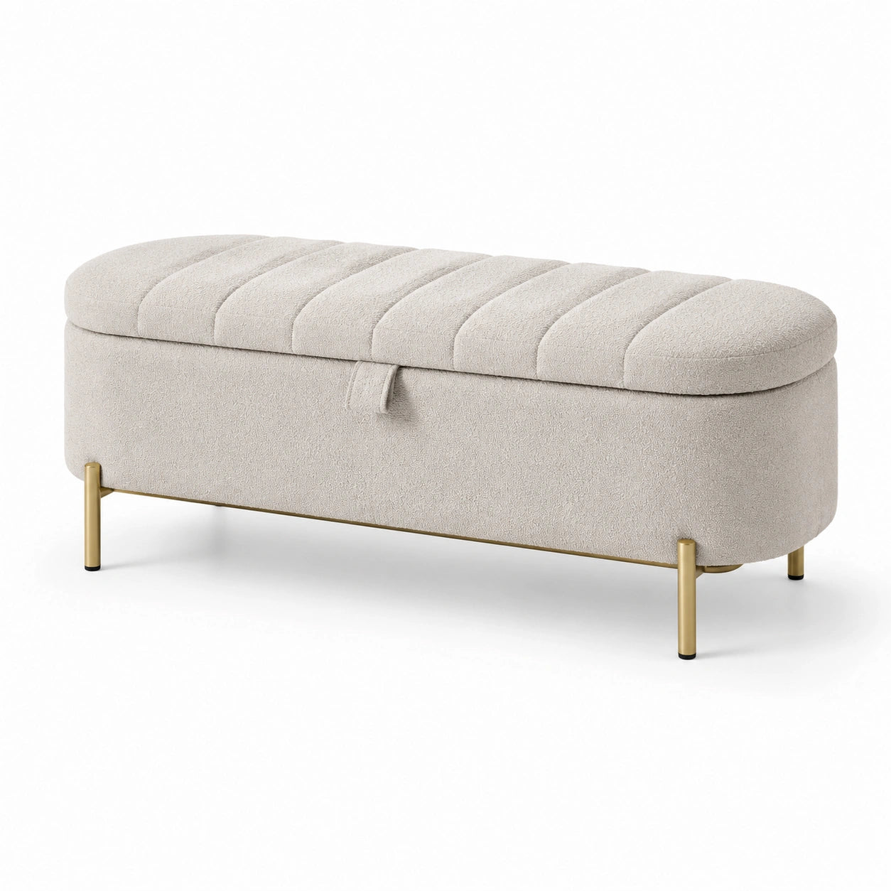 Beige Aufbewahrungsbank aus Polyester mit Metallbeinen 120x40x45 cm