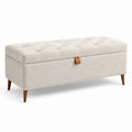 Rechteckige Aufbewahrungsbank aus Polyester mit Holzbeinen Beige