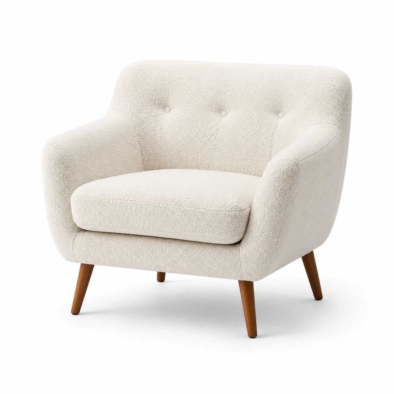 Sessel Bouclé Cremeweiß Holzbeine 80x90x85 cm