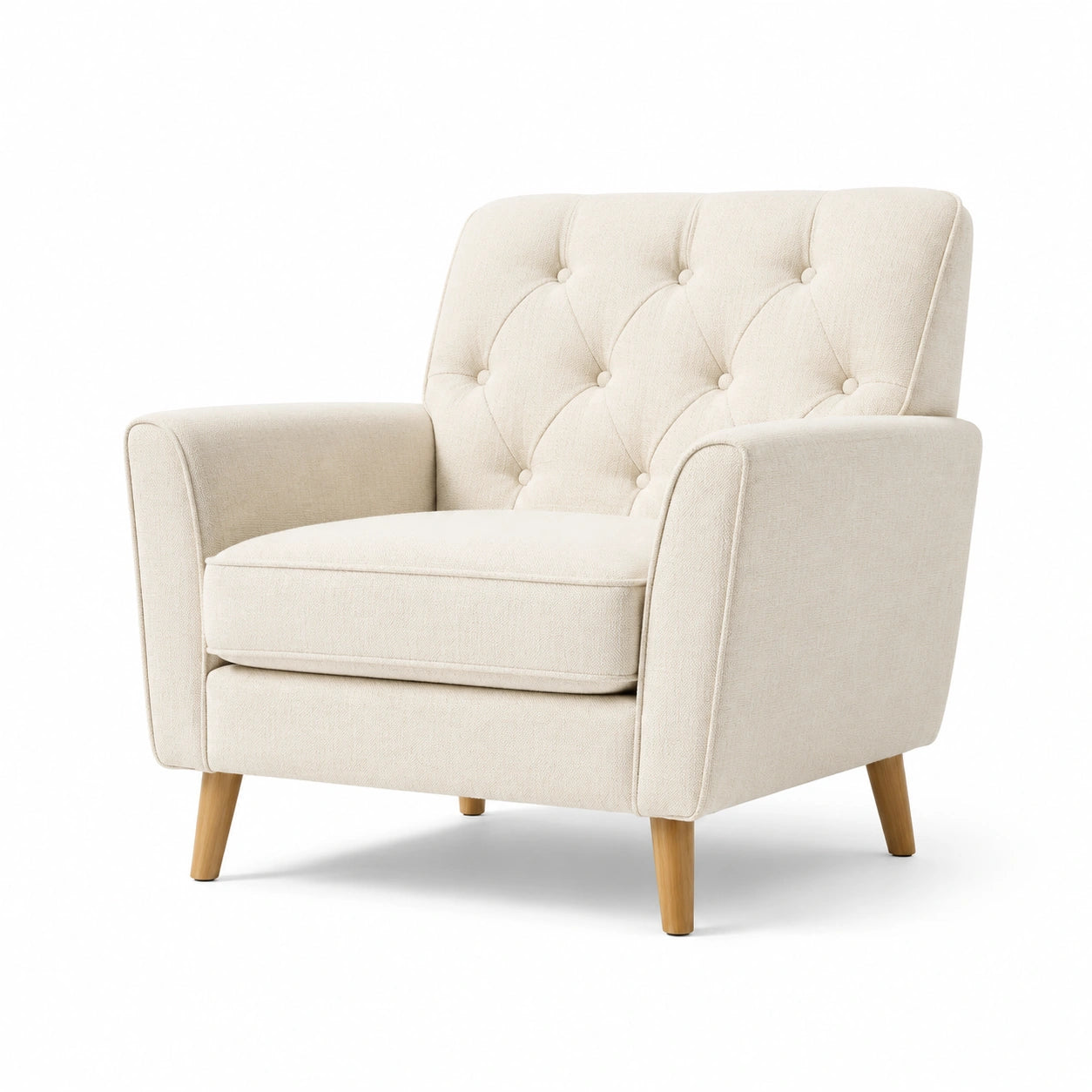 Stoffsessel Beige mit Massivholzbeinen