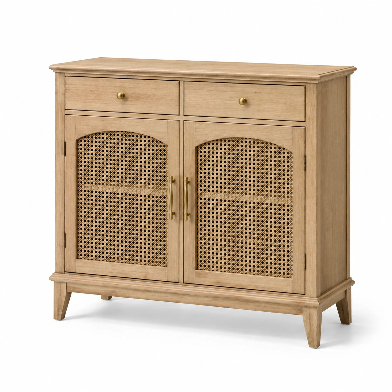 Holz Sideboard mit Rattan-Türen, 2 Schubladen