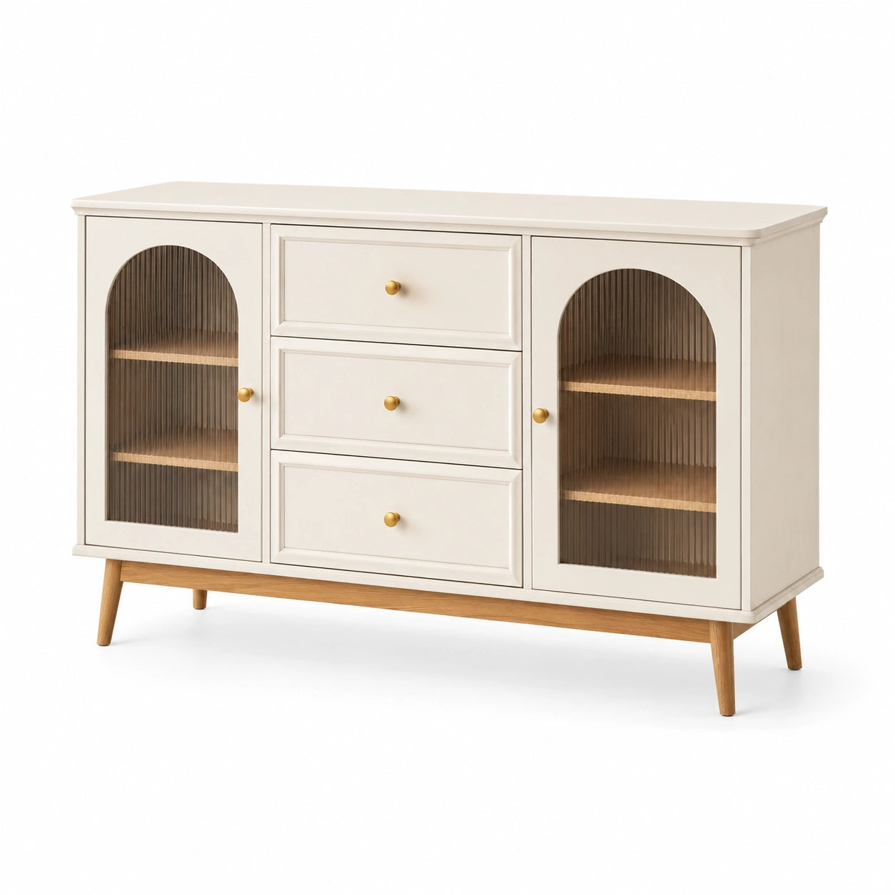 Sideboard Holz Acrylglas Creme Naturholz 120x40x80 cm