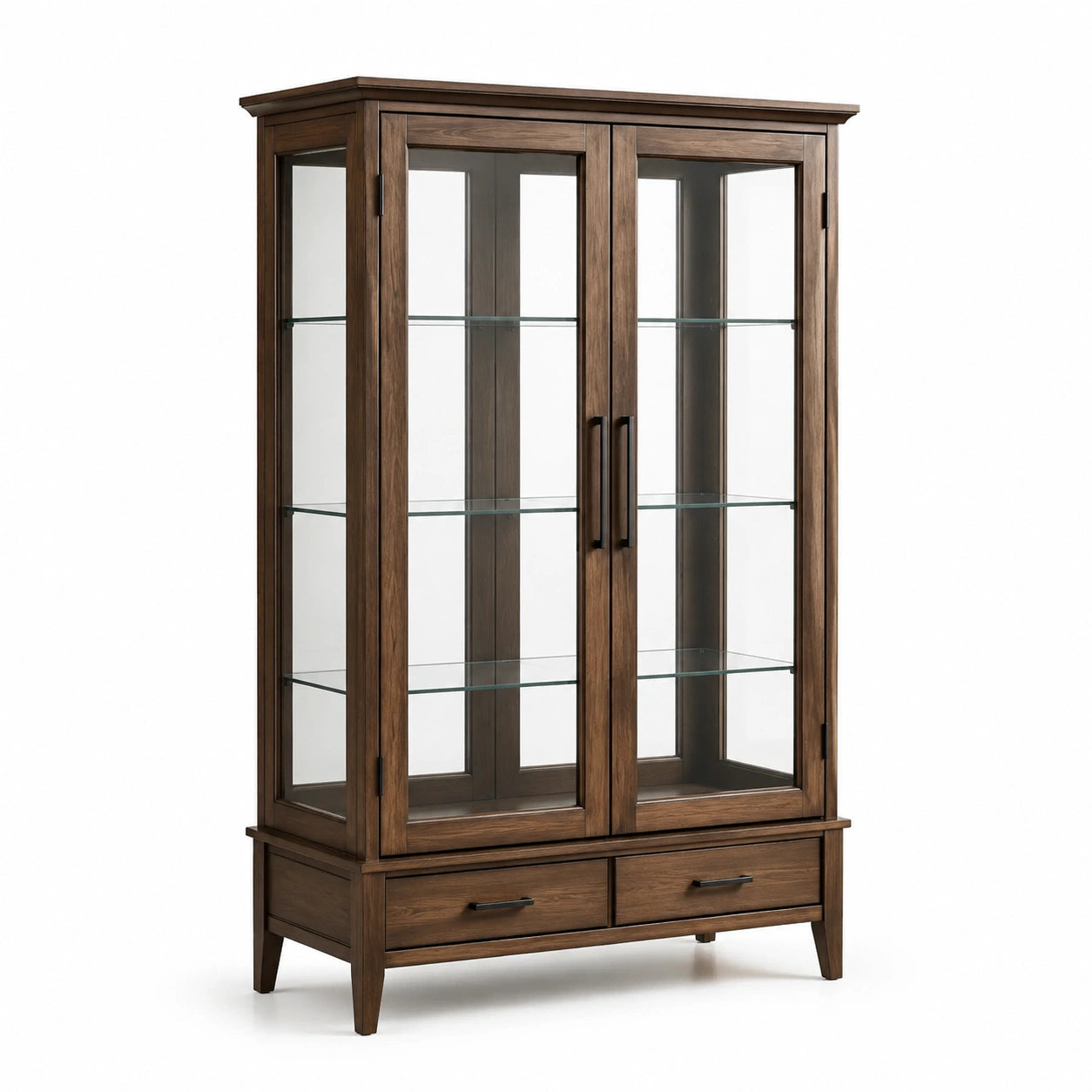 Vitrine aus Holz mit Glastüren, Braun, 190cm