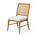Esszimmerstuhl aus Eiche mit Rattan-Rückenlehne und beige Sitzpolster