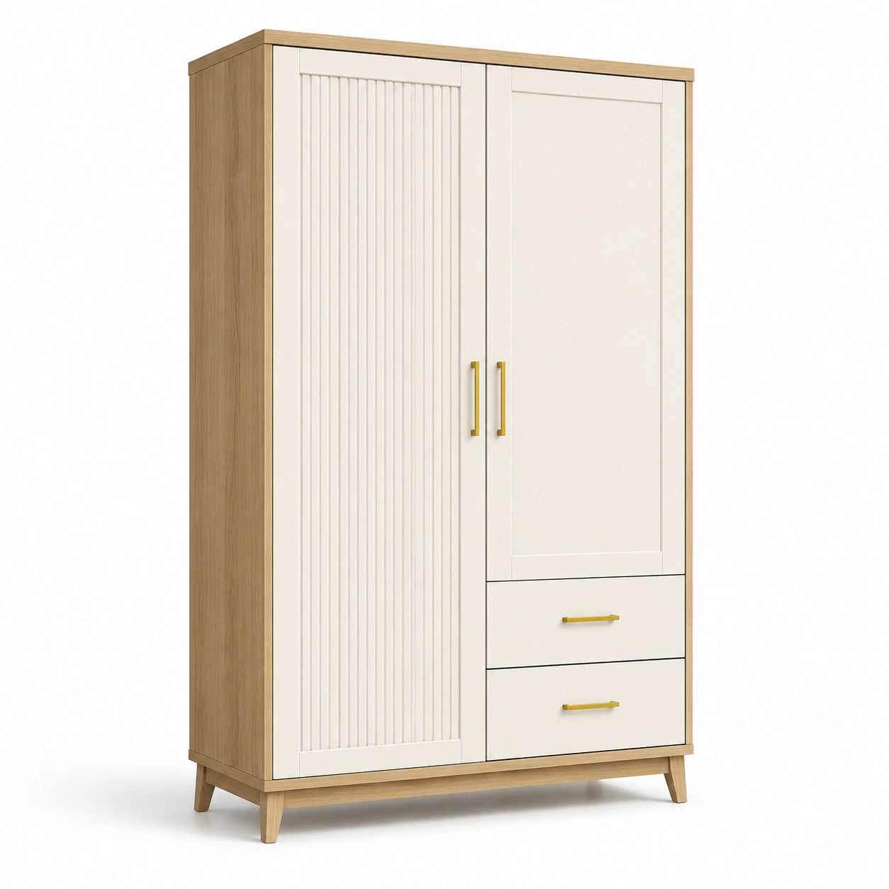 Kleiderschrank aus MDF und Eichenfurnier mit Metallgriffen