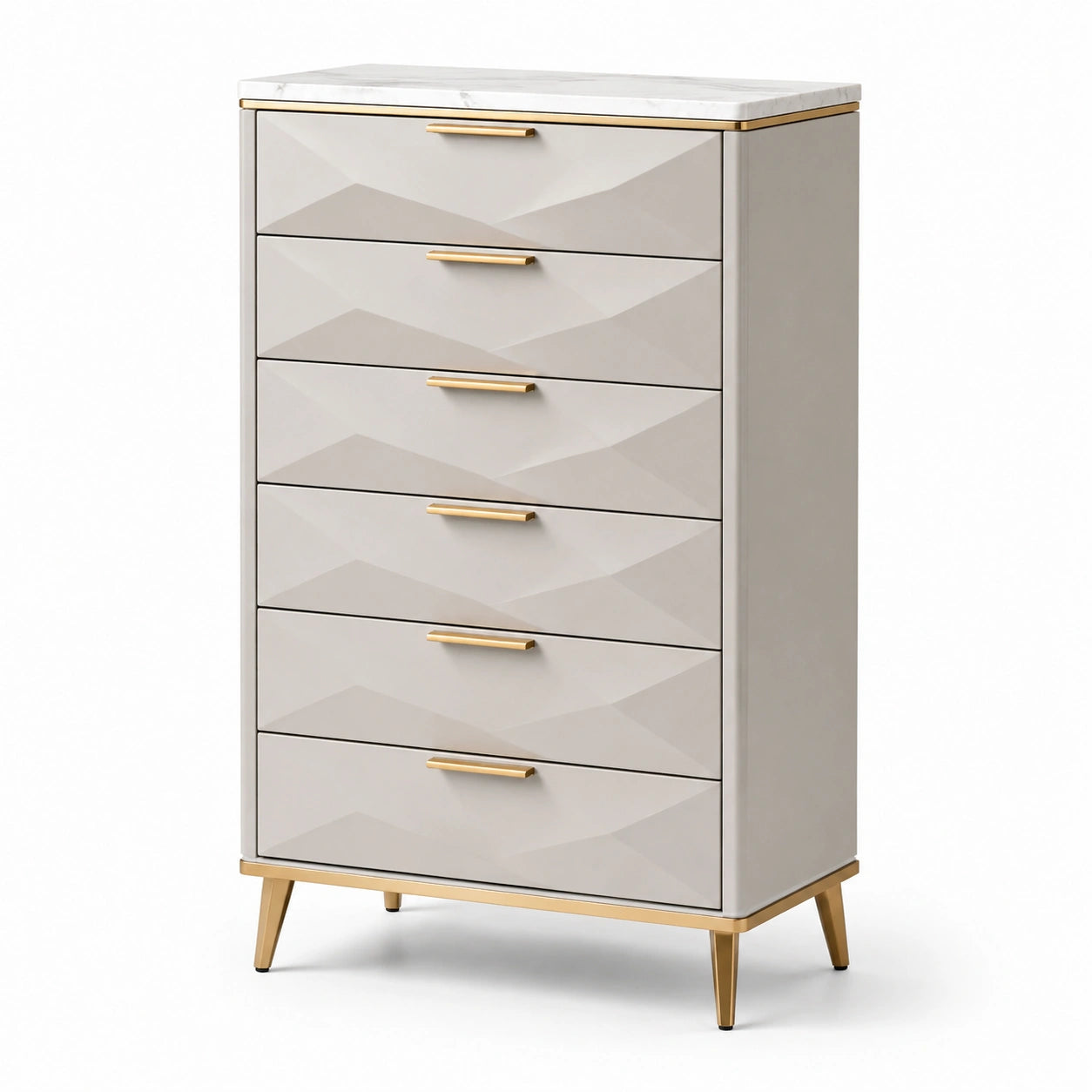 Kommode mit Marmoroptik-Oberfläche MDF Beige Gold Metall 5 Schubladen