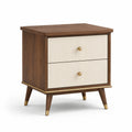Holz Nachttisch mit 2 Schubladen aus Walnuss Braun/Creme 40x30x60cm