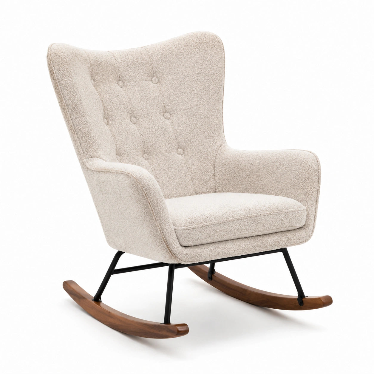 Schaukelstuhl mit hohem Rücken Beige Polyester Metall Walnussholz