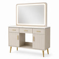Schminktisch mit Spiegel und LED-Beleuchtung Beige MDF 120x40x140 cm