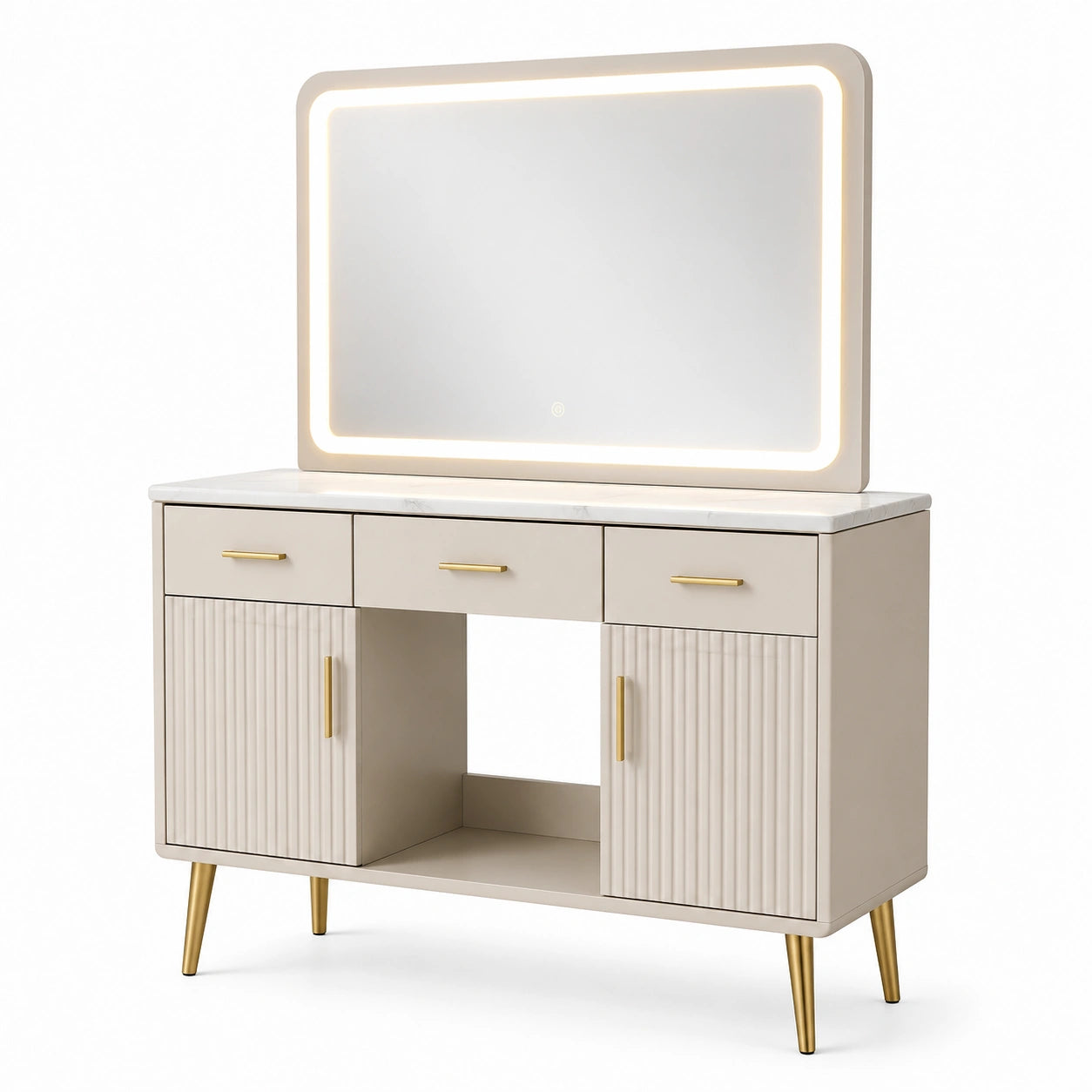 Schminktisch mit Spiegel und LED-Beleuchtung Beige MDF 120x40x140 cm
