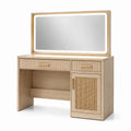 Schminktisch Eichenholz Beige Spiegel mit LED-Licht