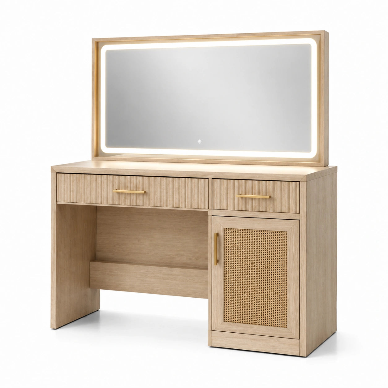Schminktisch Eichenholz Beige Spiegel mit LED-Licht
