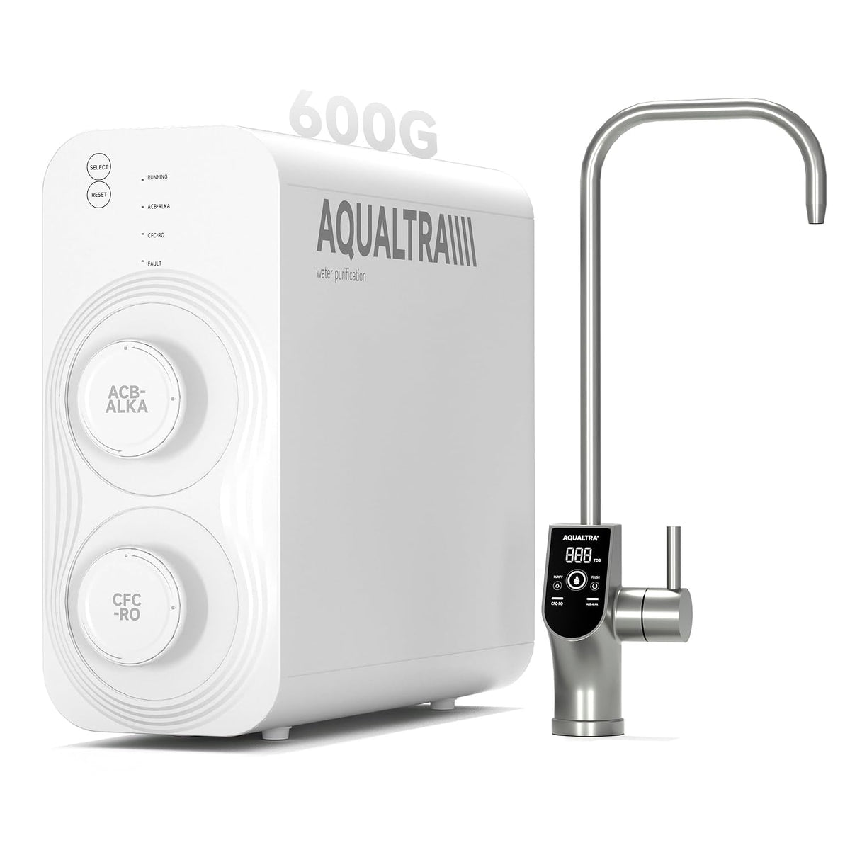 AQUALTRA Filtrierung für unter & über der Spüle, Grau, USF-AR-600 Umkehrosmoseanlage untertisch, 10-stufige alkalische Osmoseanlage für Trinkwasser