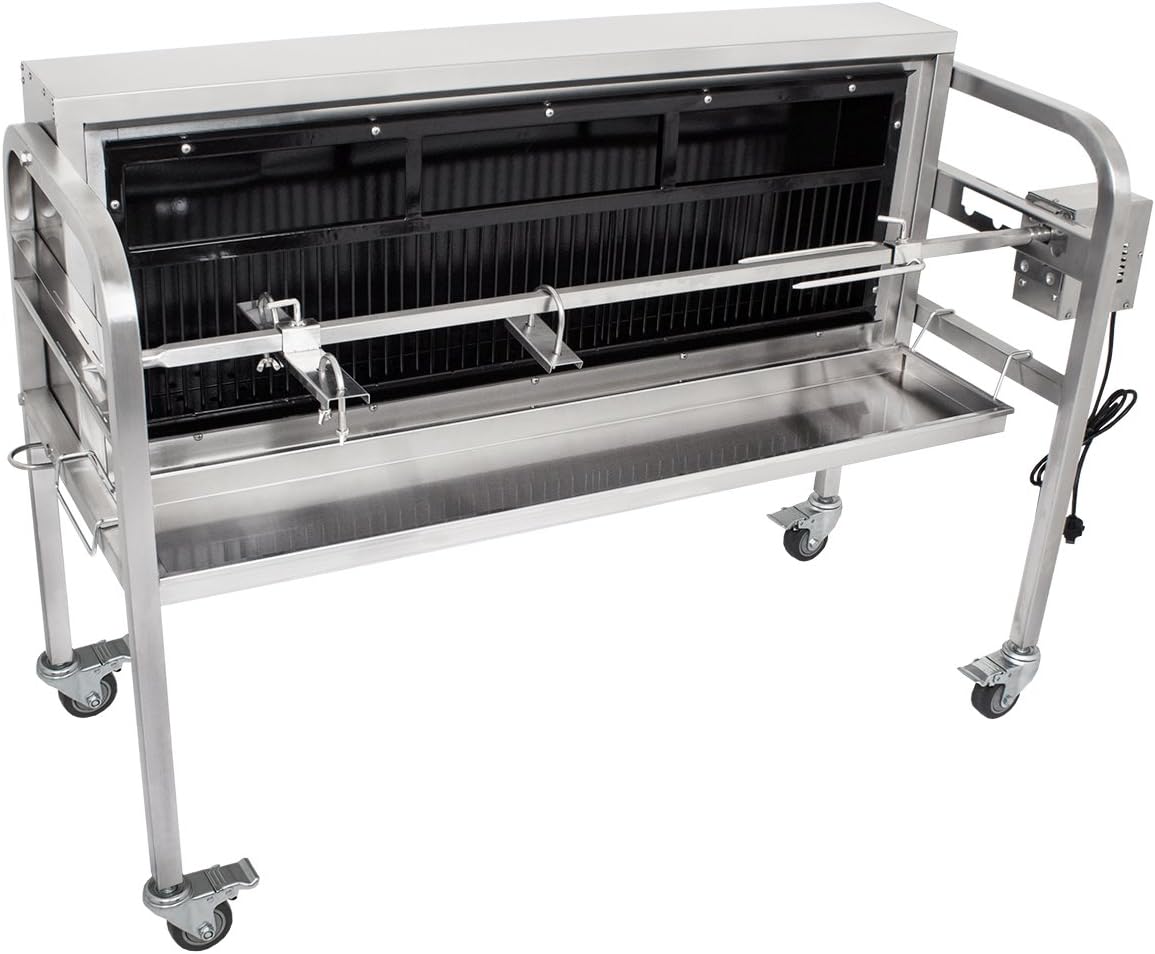 Beeketal Holzkohlegrill, Silber, 'BSG140-SK' Profi Spanferkelgrill mit seitlichem, Spießgrill mit Grillmotor und 4-fach verstellbarem Drehspieß