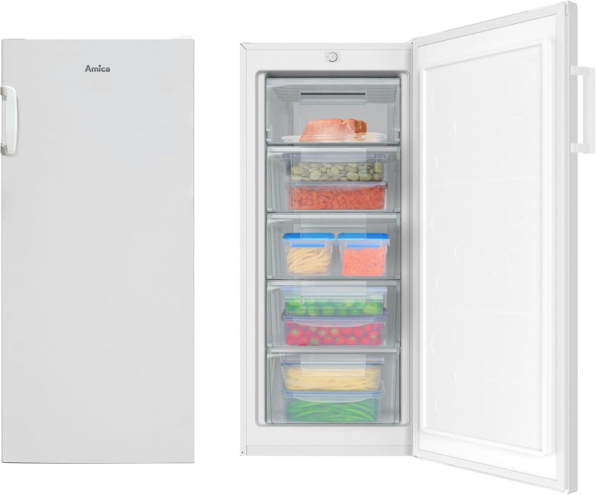 Amica Gefrierschrank, 145 L, 55 cm, Weiß, breit EEK C Tiefkühler 4 Schubladen