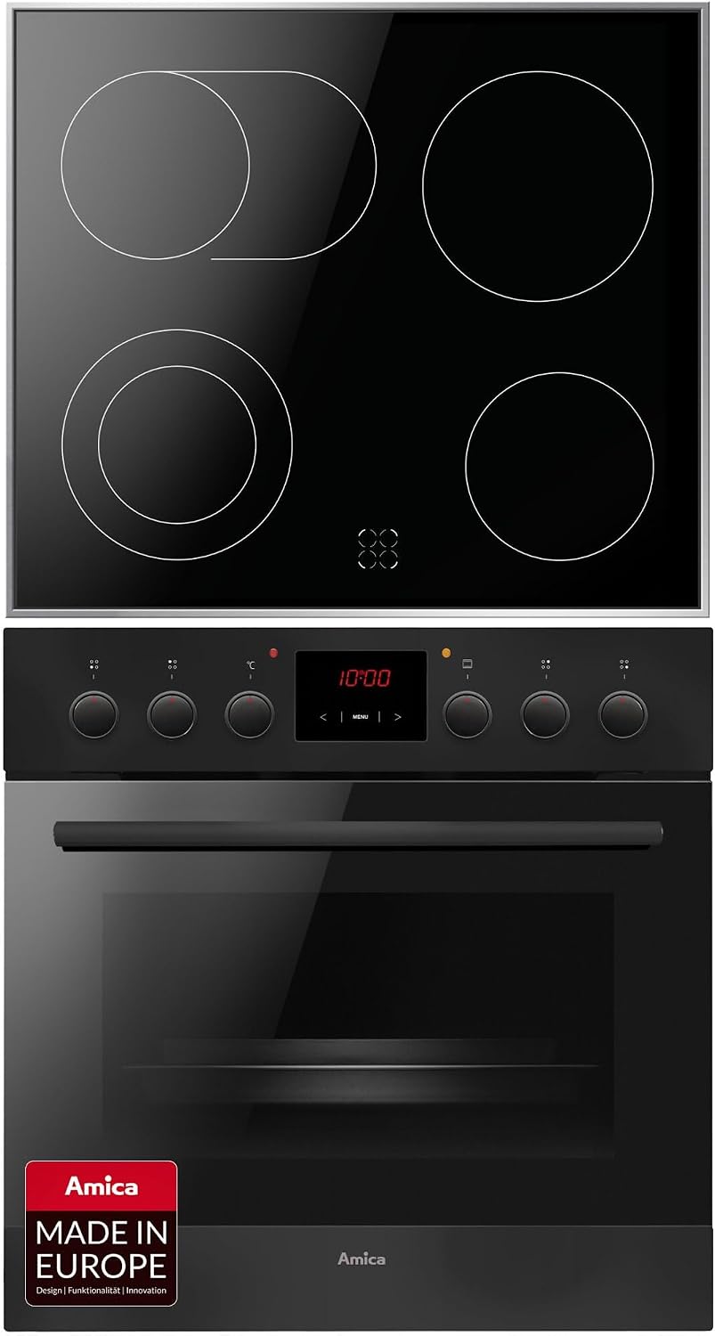 Amica Backofen, 60 cm, 65 L, Schwarz, Einbauherd Set Glaskeramik Matt EHC 12921 SM