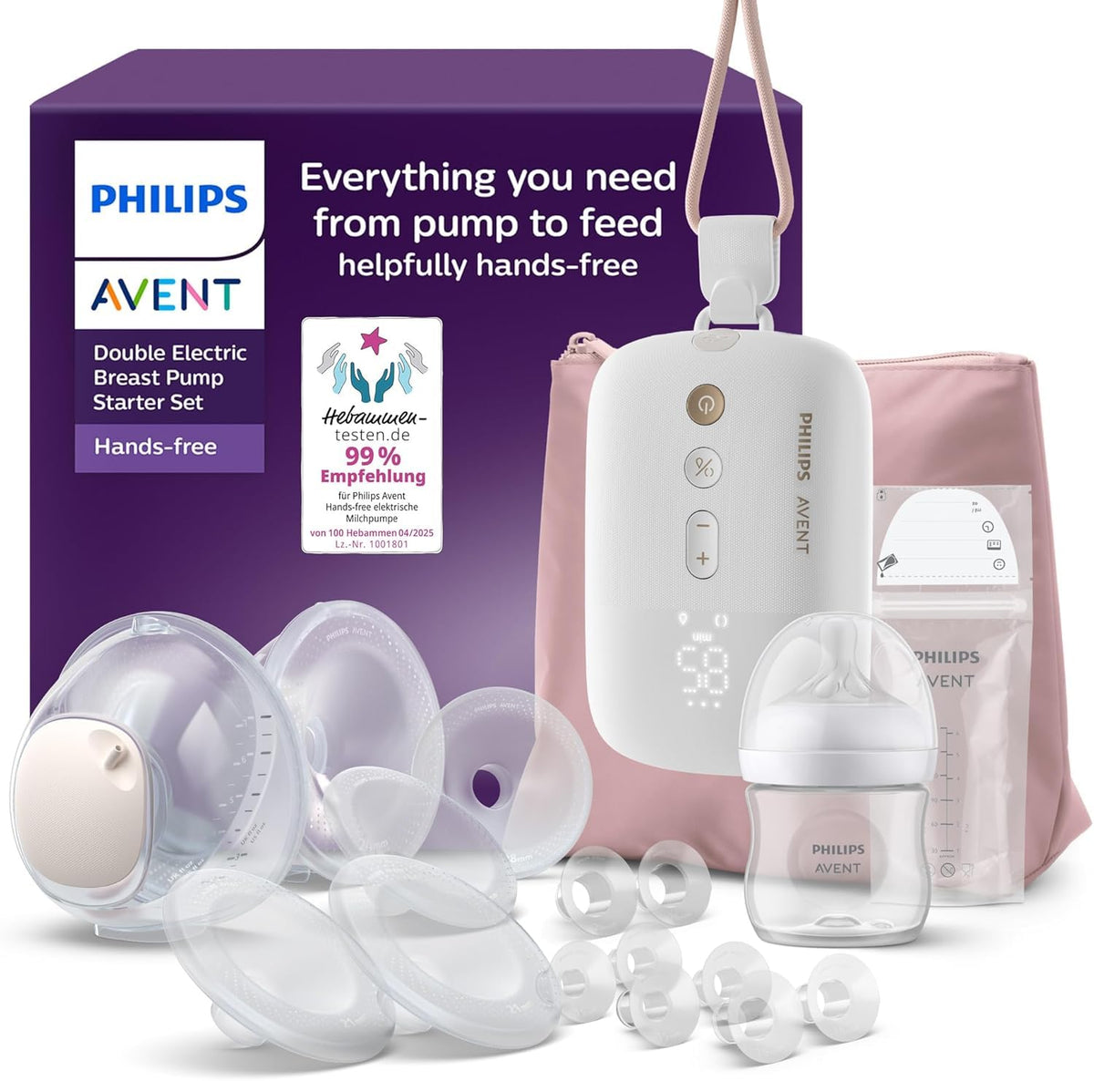 AVENT Brustpumpen, Schwarz, Philips Hands-Free-Milchpumpen-Starter-Set, Motor in Krankenhausqualität, spiegelt den Trinkrhythmus des Babys wider