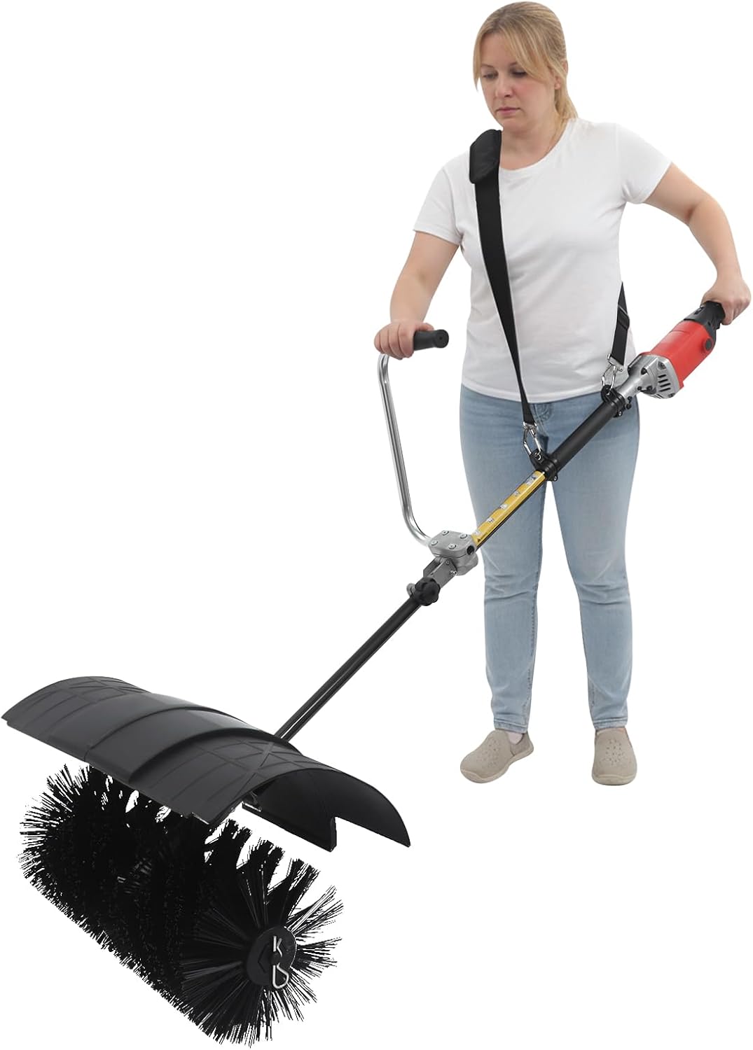 ACROSSPART Schneefräse, 1.6KW, Schwarz, 2-in-1 Handheld Elektrisch, Kehrmaschine mit Gebläse und Schultergurt, Straßen