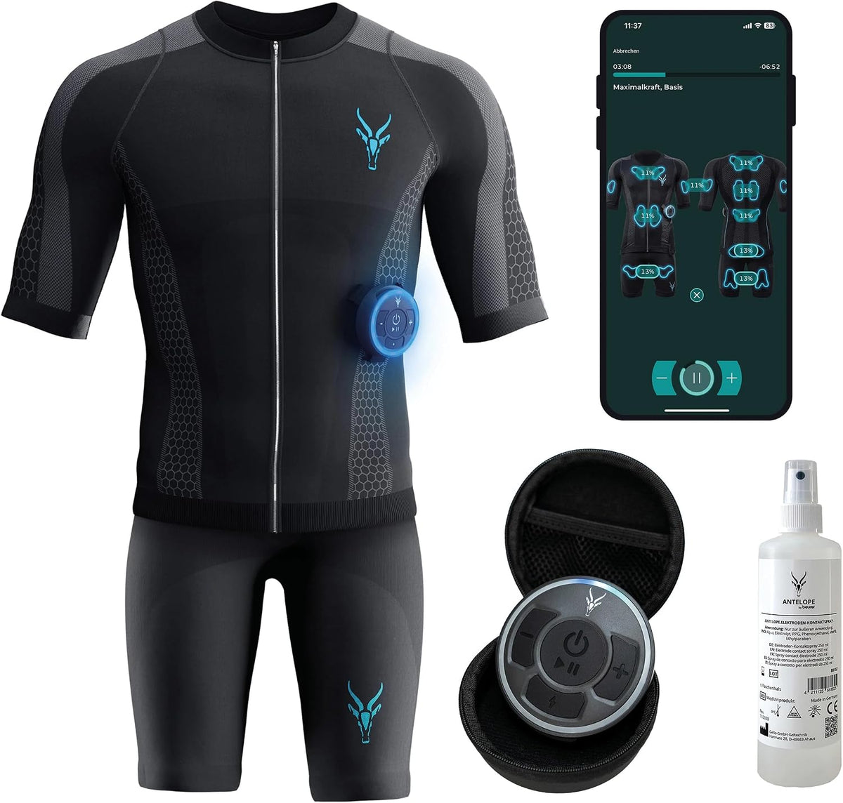 Antelope Fahrrad, Schwarz, Evolution Herren EMS Anzug Größe S-XXL - EMS Komplettsystem, Fitnessgerät für Zuhause oder im Studio