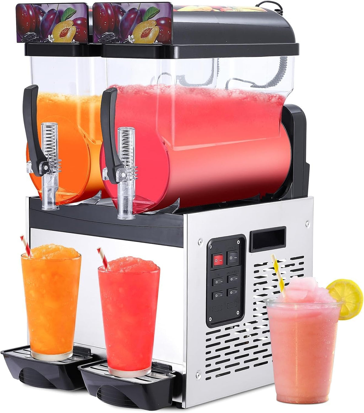 700 Eismaschine, 15 L, Silber/Schwarz, w-doppeltank-slush-eis-maschine, Edelstahl- Und Margarita-Maschine, Selbstreinigend