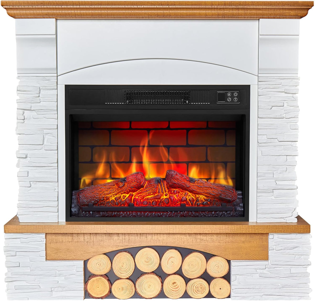 ArtiFlame Elektrokamin, 1800 W, Weiß, Roxwell AF23BS ( /Eiche), Standkamin in Steinoptik mit Realistischem 3D LED-Feuer
