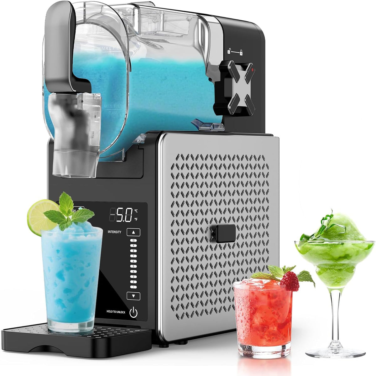Azmsary Eismaschine, 2,5 L, Schwarz, Slush Maschine für Zuhause, & Slush Maker, ohne Eiswürfel, LED-Anzeige, Shakes und Frappés