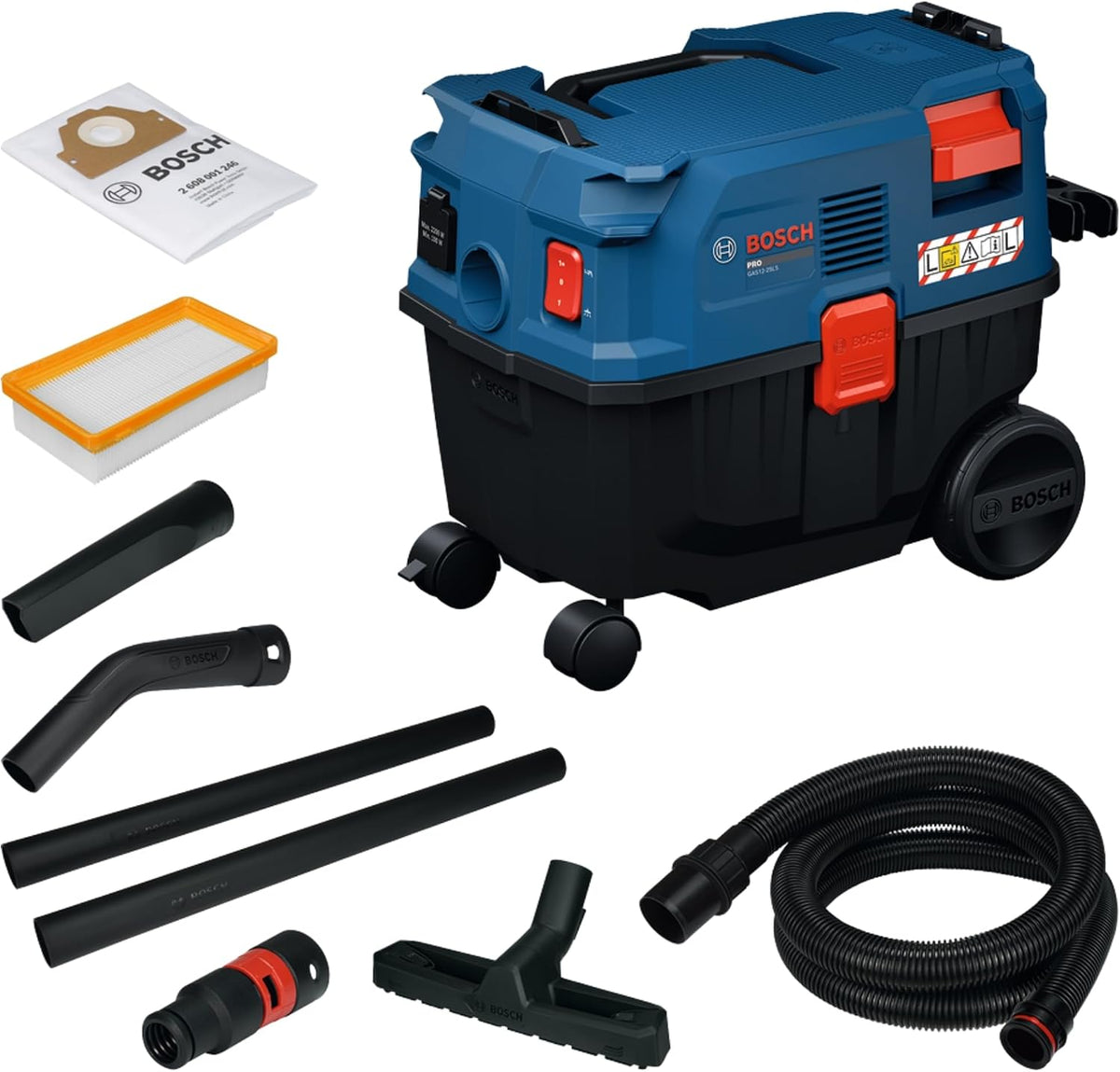 Bosch Professional Nass-Trockensauger, 3,1 m, Schwarz, PRO Kabel-Nass-/Trockensauger GAS12-25LS (inkl., Flachfaltenfilter