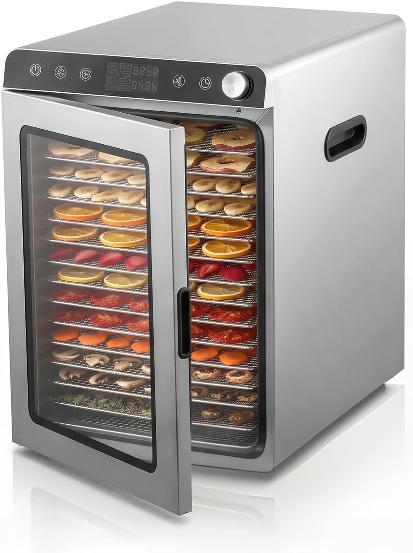 Arendo Dörrautomaten, 13400 cm, Silber, Dörrautomat Edelstahl mit 16 Edelstahlgitter - 1000 Watt