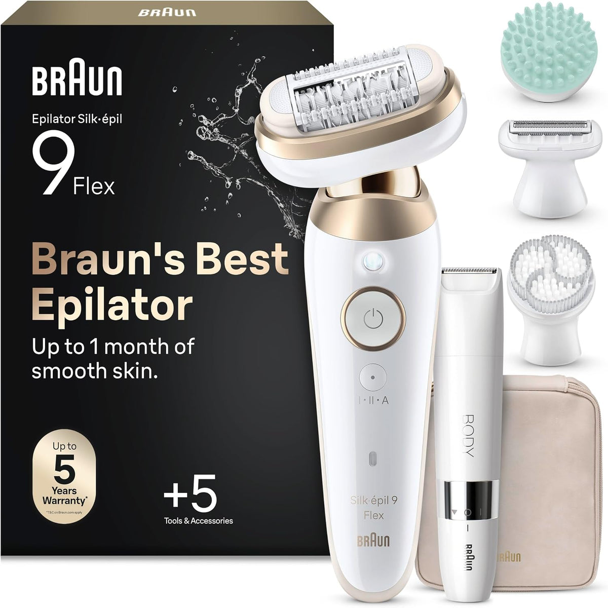 Braun Epiliergeräte & Zubehör, Braun/Weiß/Gold, Silk-épil 9 Flex SkinSpa Epilierer Damen, All-in-One Set, Ladyshaver