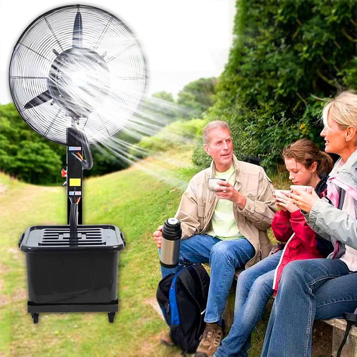 Bodenventilator Standventilatoren, 42 L, Weiß, für den Außenbereich, 3 Geschwindigkeitsmodi, Wassertank, 90° Oszillation