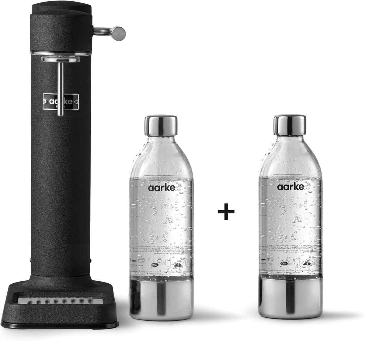 aarke Wassersprudler, 60 L, 1 L, Silber, Carbonator 3, aus Edelstahl im Mattschwarz Finish mit 2x BPA-freier, Sprudelwasserbereiter