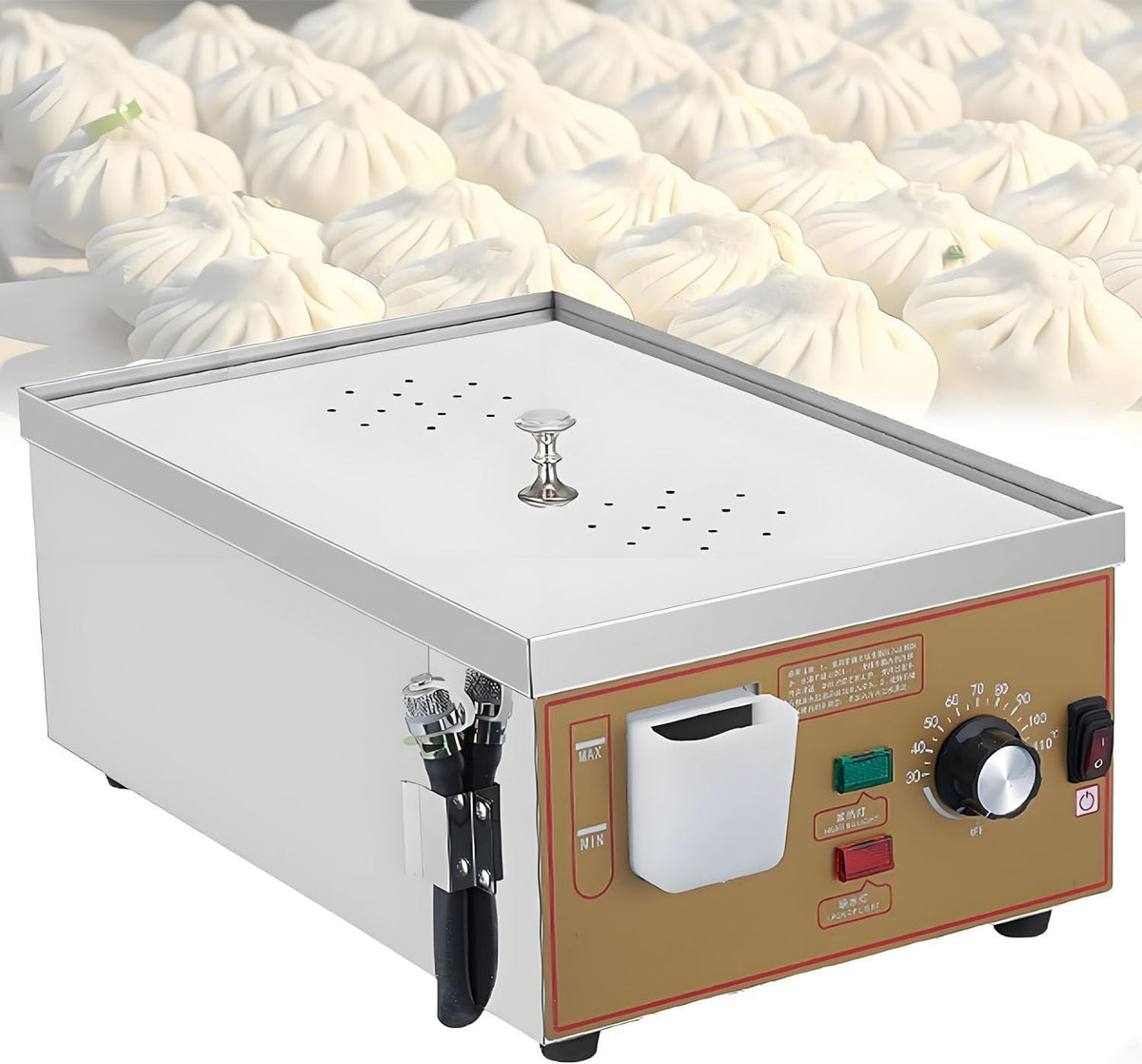 ByBoDi Monitor, 2000 W, 3000 W, 4000 W, 220 V, 6 L, Edelstahl, Schwarz, Elektrischer Dampfgarer für Brötchen (2/4/ öcher)