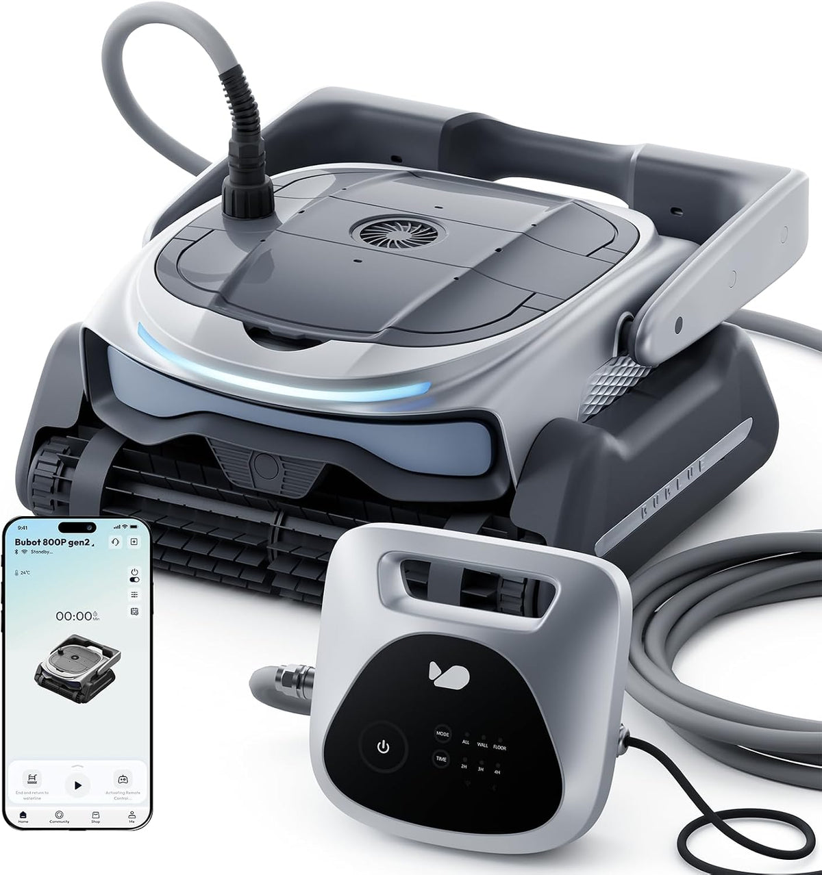 BUBLUE Poolroboter, Schwarz, Bubot 800P gen 2 Boden und Wand, mit Intelligenten Navigation, Starke Saugkraft, mit Wochenplaner