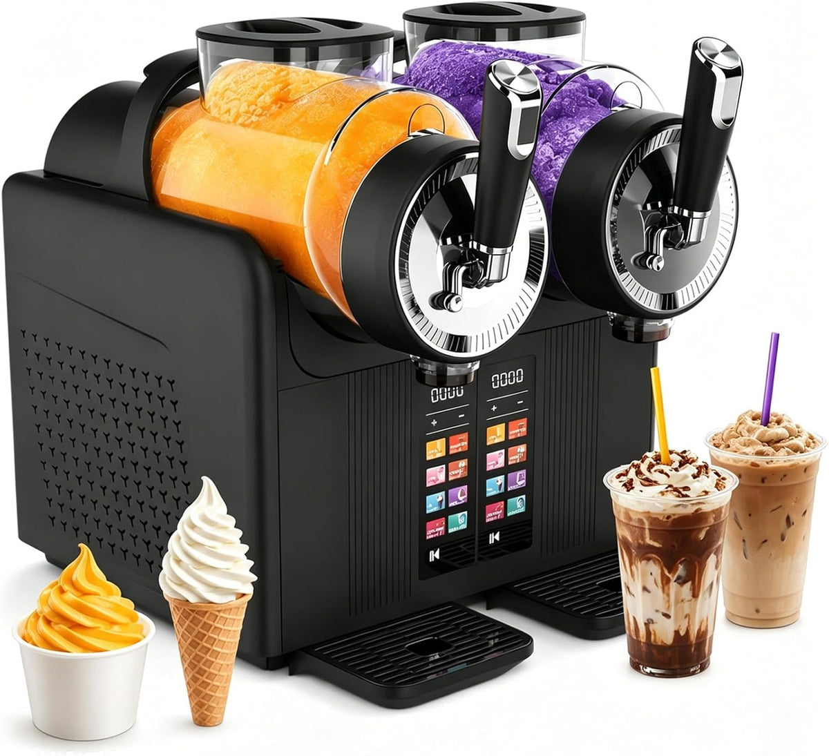AUTUMFLATGAO Eismaschine, 2×2 L / 4 L Gesamt, 430 W, Schwarz, Softeis Maschine Und Slush EIS Maschine, Mit 2 Eissorten