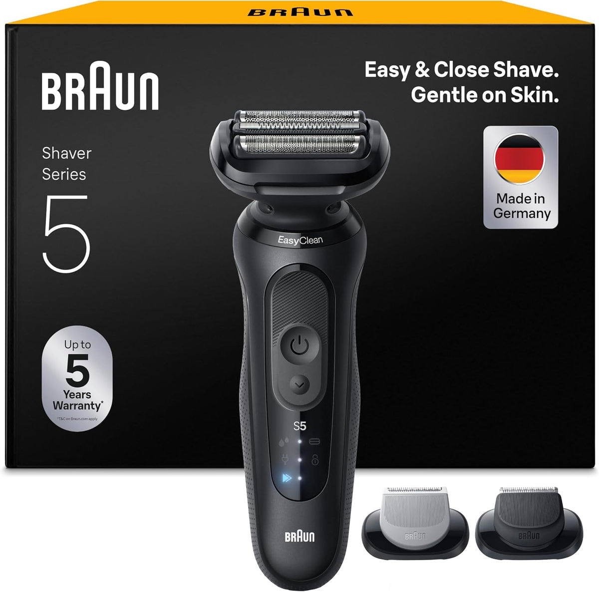 Braun Elektrorasierer, Braun/Schwarz, Rasierer Herren Elektrisch Series 5, 52-N1650si, Schwarz, Rasierapparat, Kabelloser