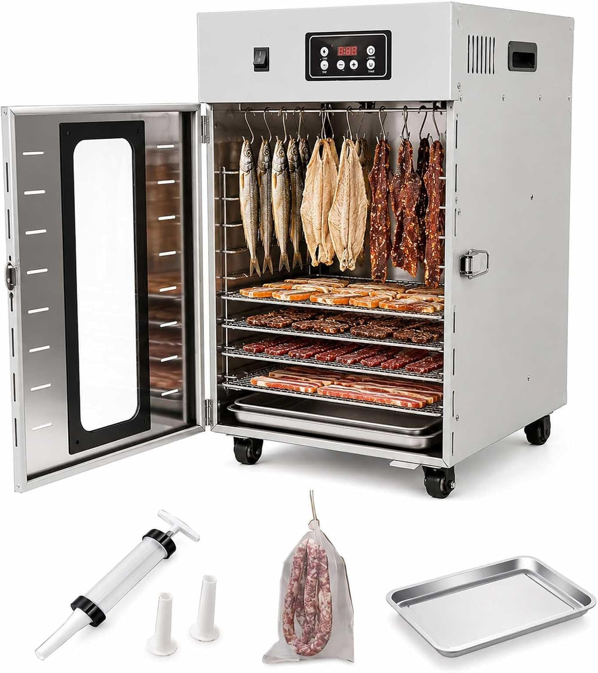 aromaoveite Reifeschrank, 7.5KG, Silber, Dry Ager Für Fleisch Und Wurst, Edelstahl Trockenschrank Für Fleisch Mit Led-Steuerung