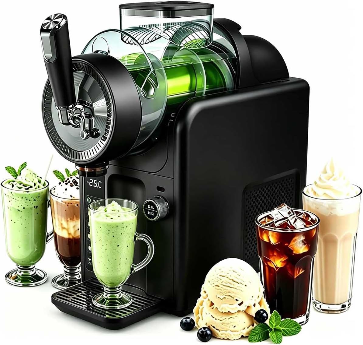 aromaoveite Eismaschine, 2l, Schwarz, Slushie Maker, Kein Eis Nötig Mit Selbstreinigung, Soft Für Zuhause, Für Milkshakes