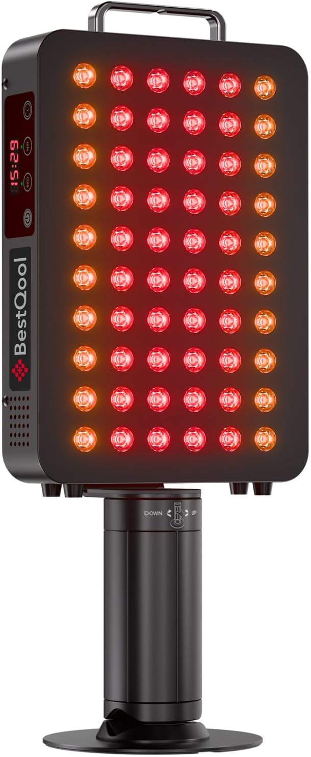 Bestqool Bett, 140 W, Rot, licht Panel Mit Ständer, 6 Wellenlängen 630, 940nm für Körper, Premium Dual-Chip 60 LEDs Red Light Panel für Gesicht
