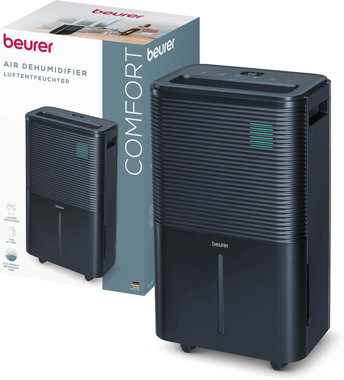 Beurer Luftentfeuchter, 20 L, 4 L, Weiß, LE 250 elektrischer, /24h, Raumentfeuchter mit Automatikmodus, besonders leise im Nachtmodus