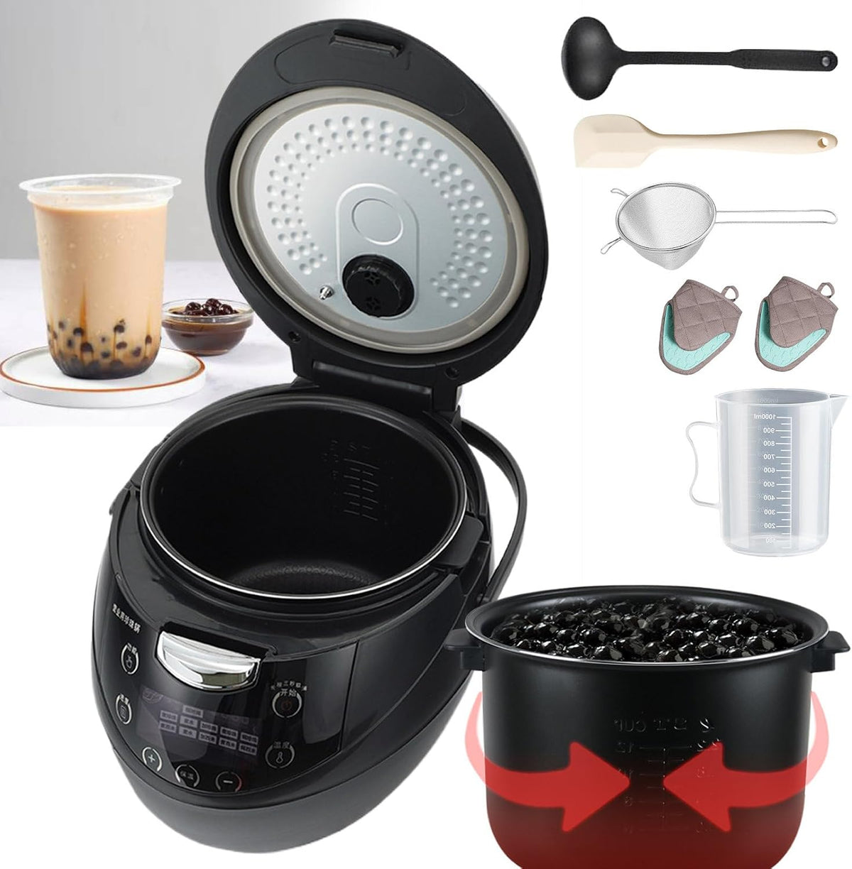 agreilduite Multikocher, 6 l (max. 1 kg) oder 8 l (max. 1,5 kg), 900 W, 6l, ABS + Aluminiumlegierung, Schwarz