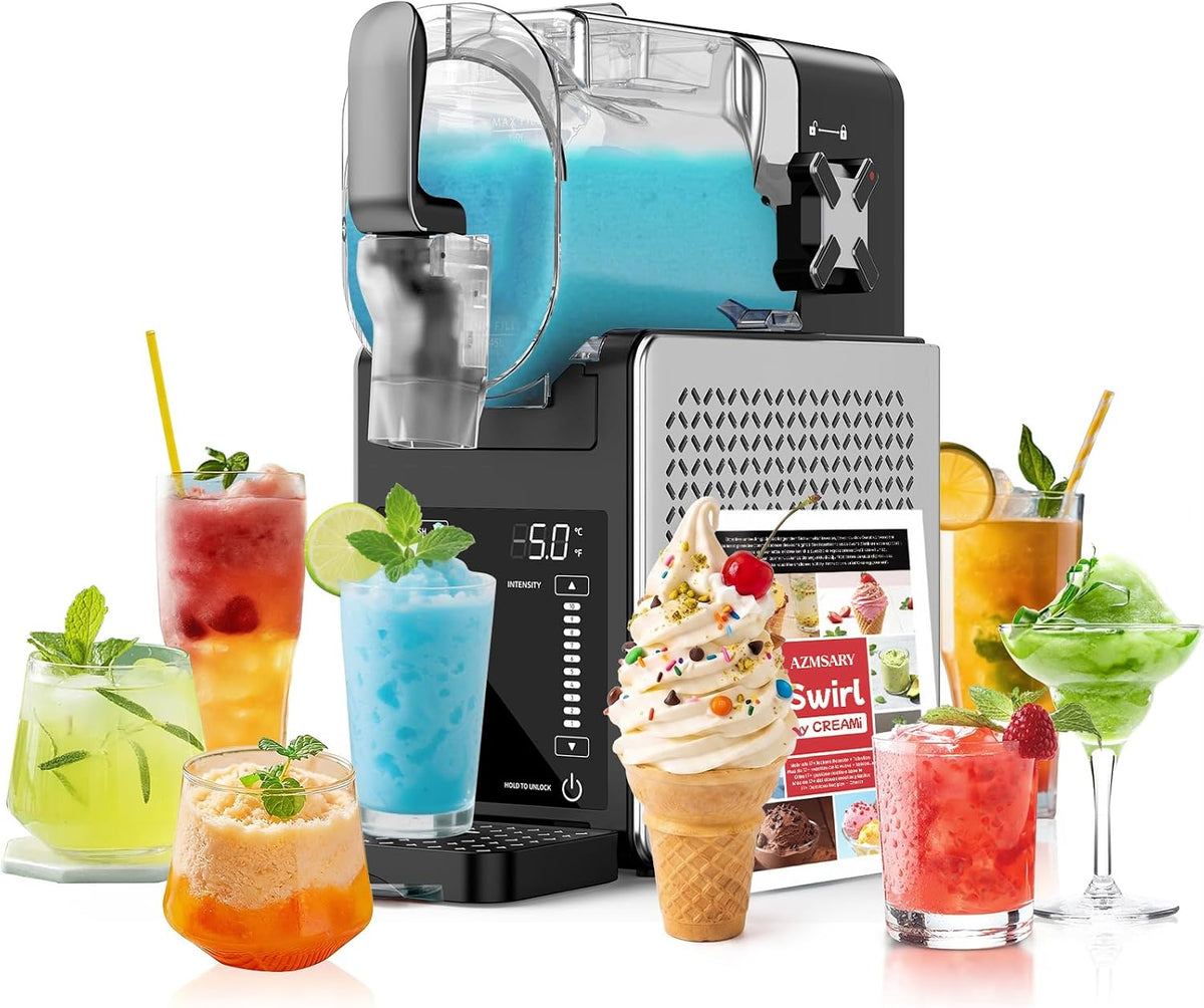 Azmsary Eismaschine, 2,5 L, Grau, Slush Maschine, & Slushie Maschine für Zuhause, mit LED-Display, 6 voreingestellten Programmen für Eiscreme