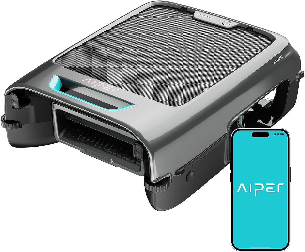 AIPER Poolroboter, Schwarz, EcoSurfer S2 Solar Pool Skimmer Roboter, Akku mit App-Steuerung, 24/7 Oberflächenreinigung