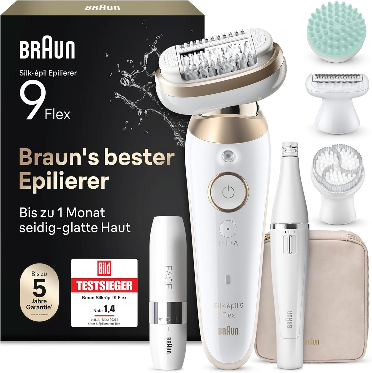 Braun Elektrorasierer, Braun/Gold, Epilierer Damen Silk·épil 9 Flex SkinSpa, 9-681 3D, Wasserdicht, Gold, All-in-One Set