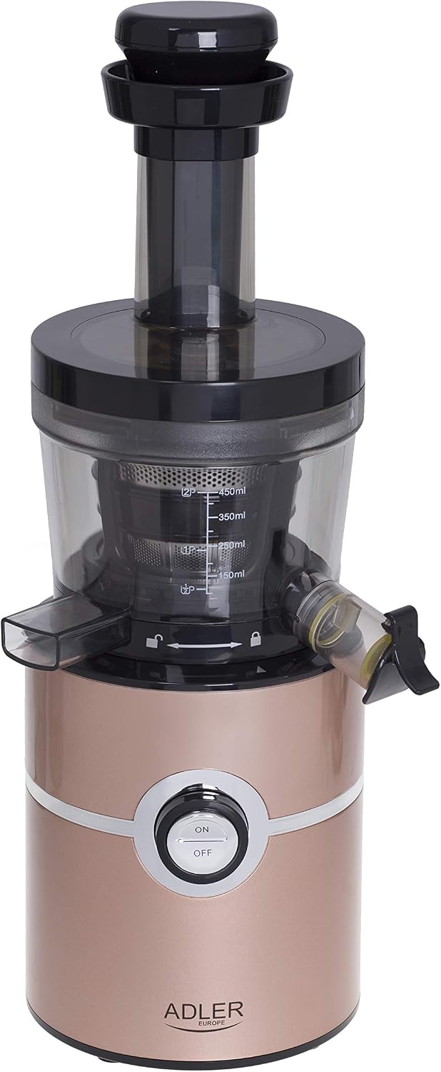 ADLER Slow Juicers, Schwarz/Mehrfarbig, Slow Entsafter Schwarz und Pfirsich, Einheitsgröße