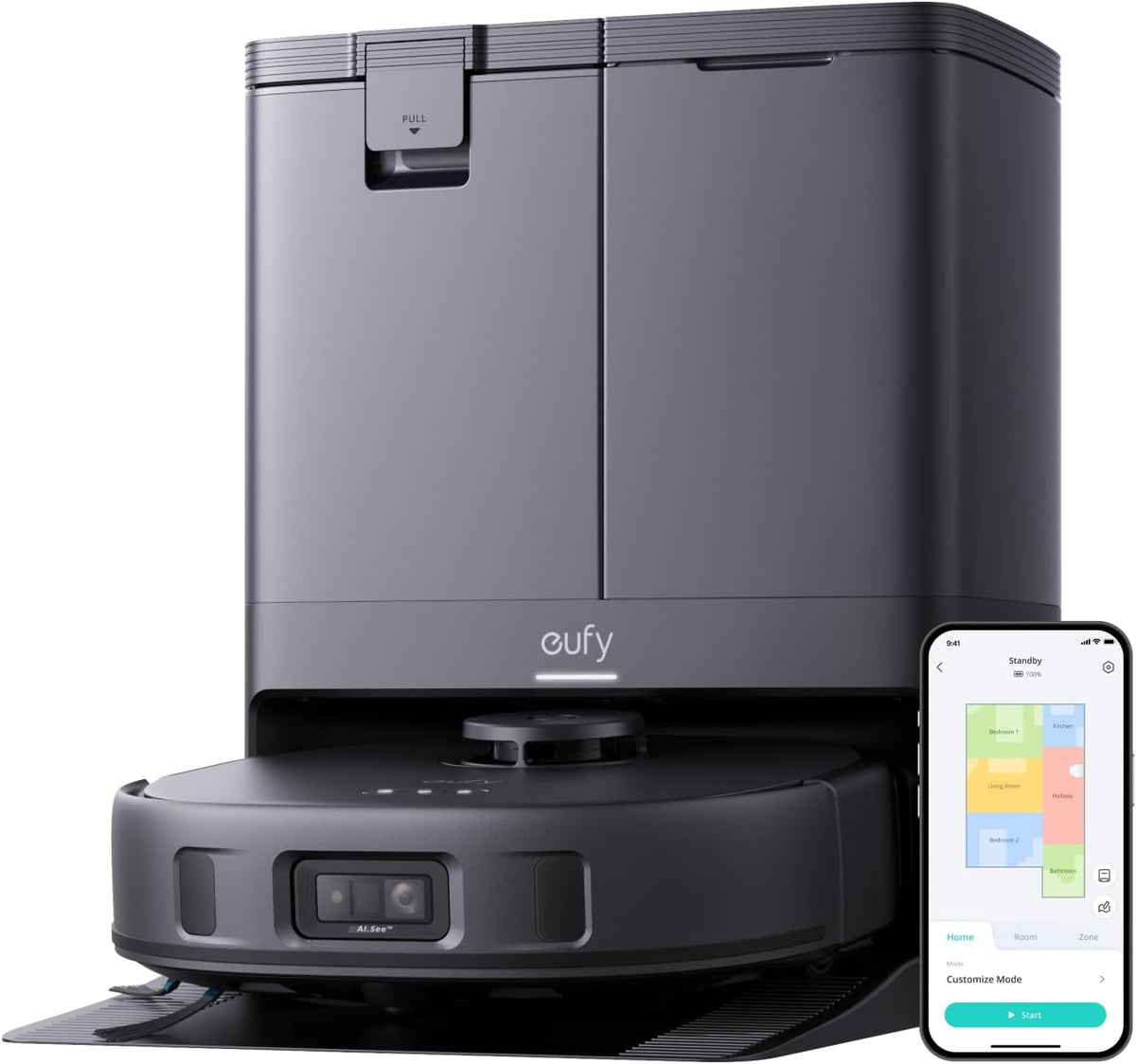 Amazon Renewed Saugroboter, Schwarz, eufy X10 Pro Omni mit Wischfunktion & Absaugstation, All-in-One-Station, 8.000Pa