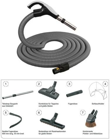 Bvc Staubsauger, 7,5M, Schwarz, Schlauch Set mit SWIVEL-Saugschlauch 8-teilig, passend für EBS Zentral, Länge