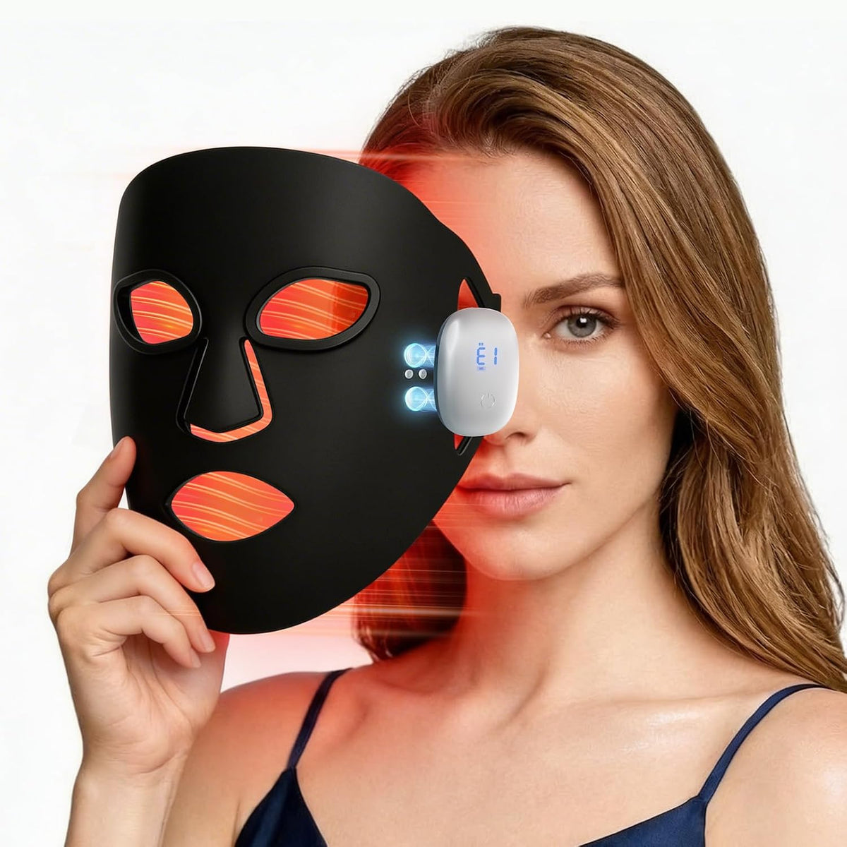 Ayerim Infrarottherapie, Schwarz, Rotlichtmaske für Gesicht, wiederaufladbare Infrarot-Lichtmaske mit 3, Yoga & Schlaf