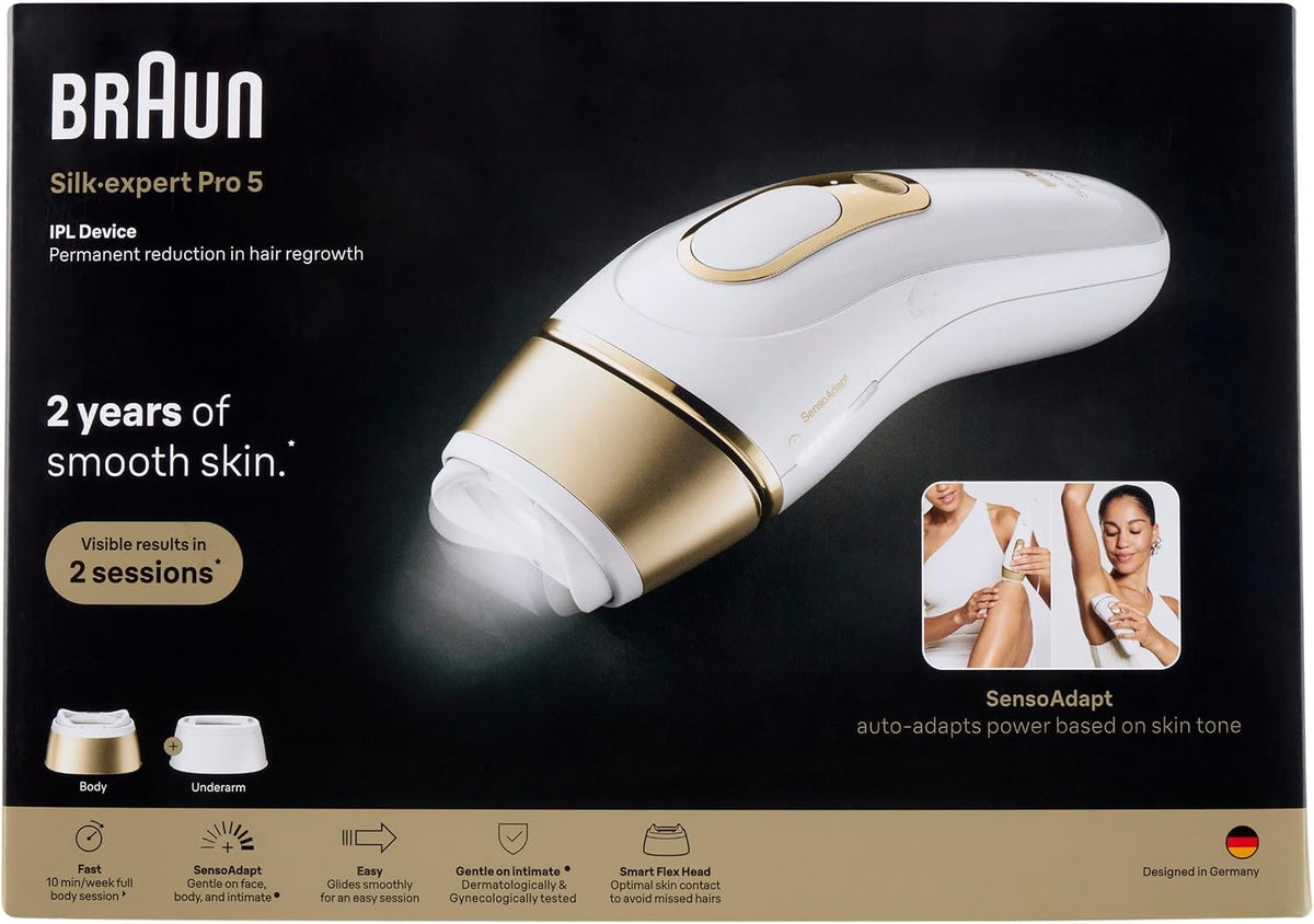 Braun Laser-Systeme, Braun, IPL Smart Silk·expert Pro 5, Laser Haarentfernung zu Hause, Dauerhafte Haarentfernung